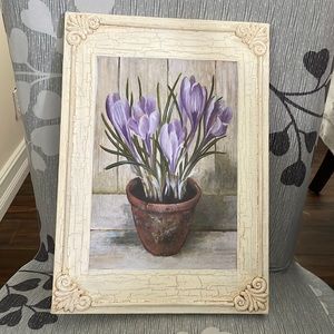 Floral print potted purple plant. Great accent to your home